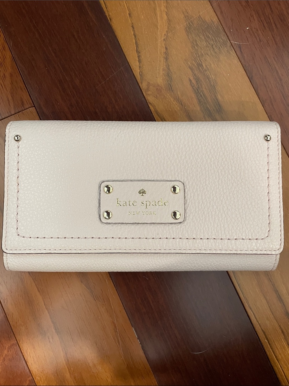 kate spade pale blush leather continental wallet with gold plaque